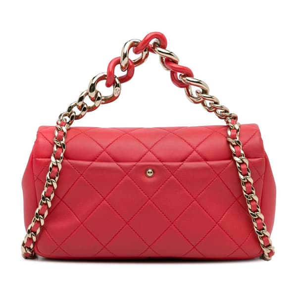 Pre-owned Chanel Small Lambskin Elegant Chain Single Flap Red