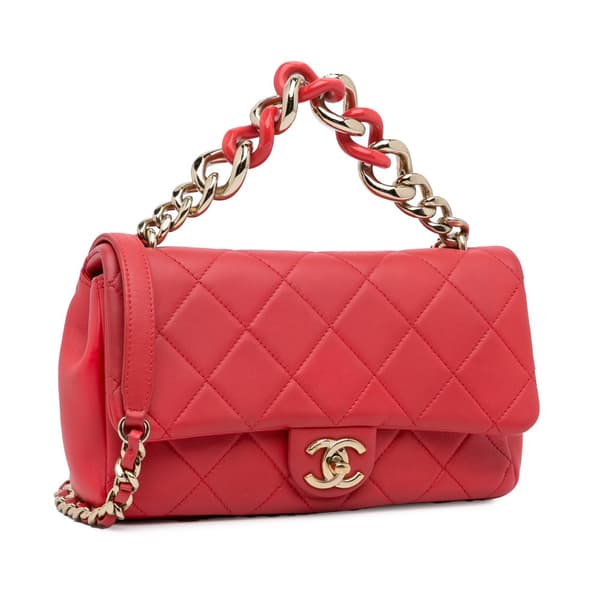 Pre-owned Chanel Small Lambskin Elegant Chain Single Flap Red