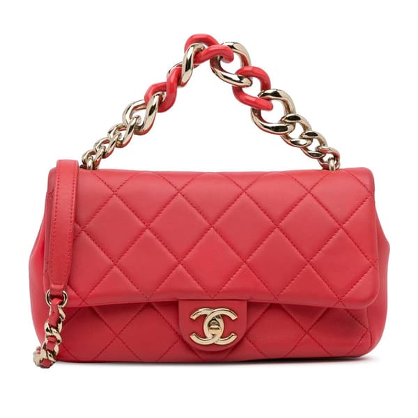Pre-owned Chanel Small Lambskin Elegant Chain Single Flap Red