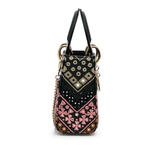 Pre-owned Dior Mini Calfskin Embroidered Lady Dior Black