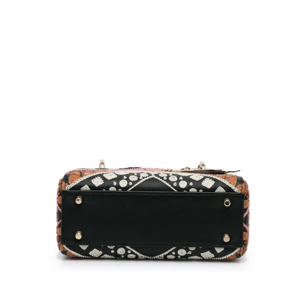 Pre-owned Dior Mini Calfskin Embroidered Lady Dior Black