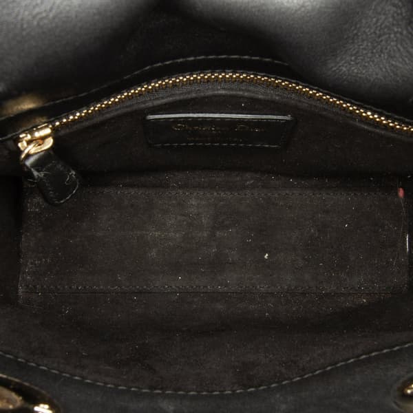 Pre-owned Dior Mini Calfskin Embroidered Lady Dior Black