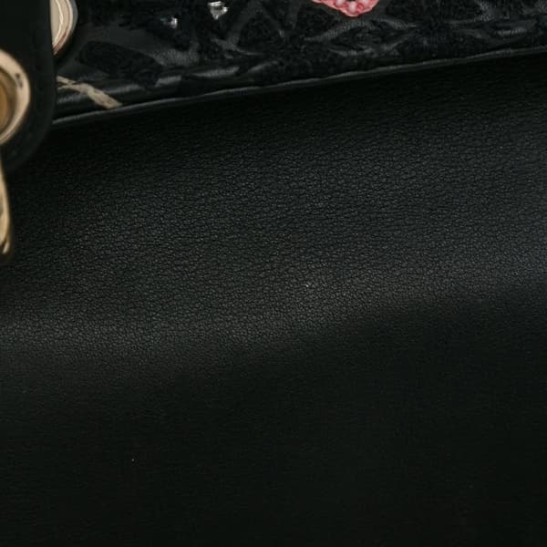 Pre-owned Dior Mini Calfskin Embroidered Lady Dior Black