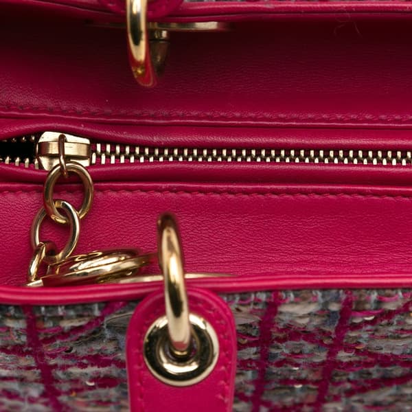 Pre-owned Dior Medium Tweed Macrocannage Lady Dior Pink