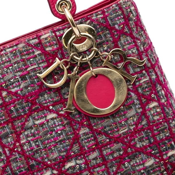 Pre-owned Dior Medium Tweed Macrocannage Lady Dior Pink