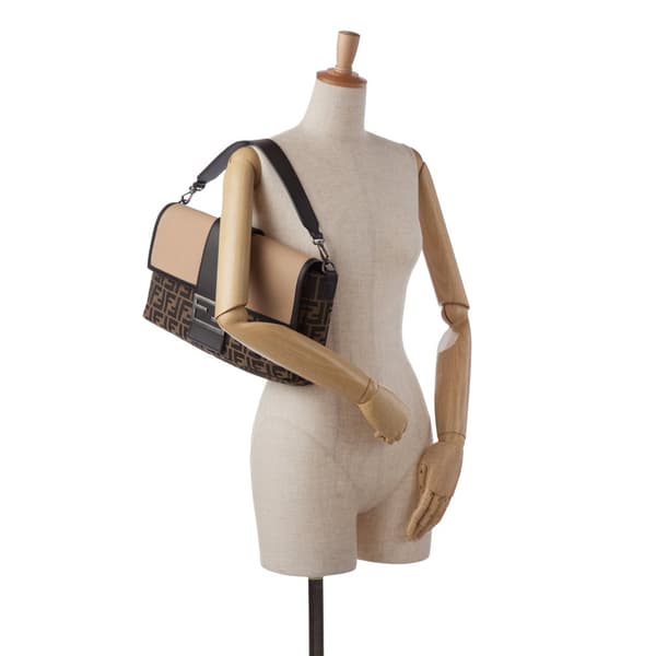 Pre-owned Fendi Large Zucca Canvas Convertible Belt Baguette Brown