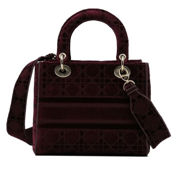 Pre-owned Dior Medium Velvet Cannage Lady D Lite Red