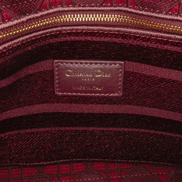 Pre-owned Dior Medium Velvet Cannage Lady D Lite Red