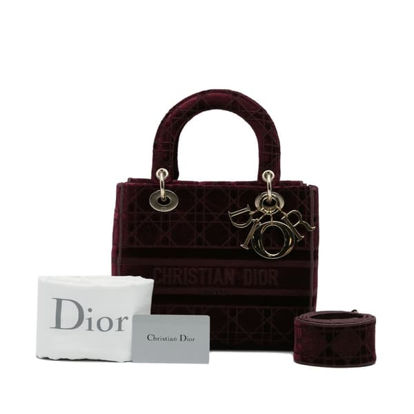 Pre-owned Dior Medium Velvet Cannage Lady D Lite Red