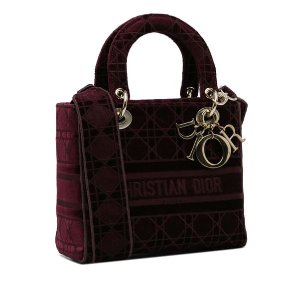 Pre-owned Dior Medium Velvet Cannage Lady D Lite Red