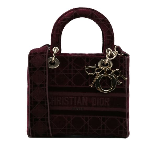 Pre-owned Dior Medium Velvet Cannage Lady D Lite Red