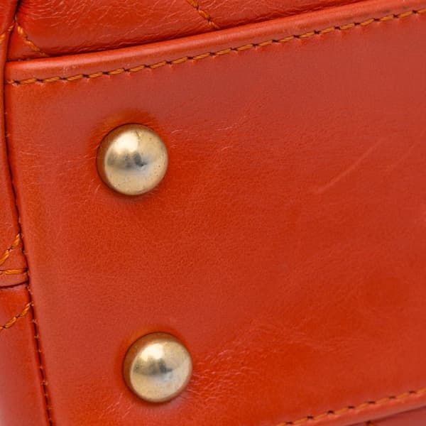 Pre-owned Chanel Small Lambskin Chevron Coco Top Handle Bag Red