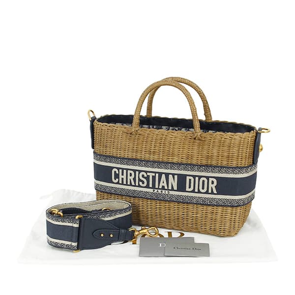 Pre-owned Dior Oblique Wicker Basket Bag Brown