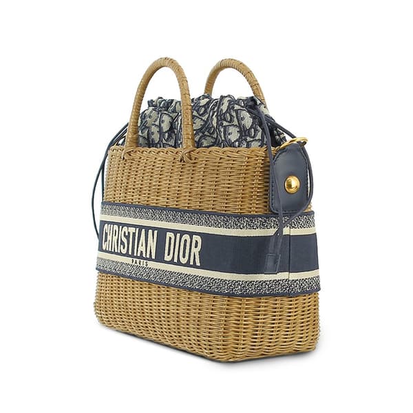 Pre-owned Dior Oblique Wicker Basket Bag Brown