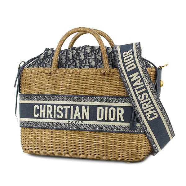 Pre-owned Dior Oblique Wicker Basket Bag Brown