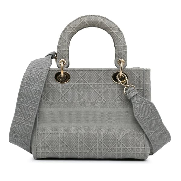 Pre-owned Dior Medium Canvas Cannage Lady D Lite Gray