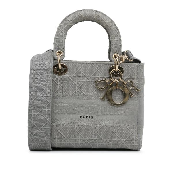 Pre-owned Dior Medium Canvas Cannage Lady D Lite Gray