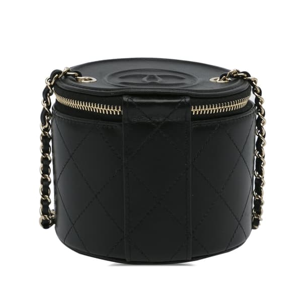 Pre-owned Chanel Mini CC Round Chain Vanity Bag Black