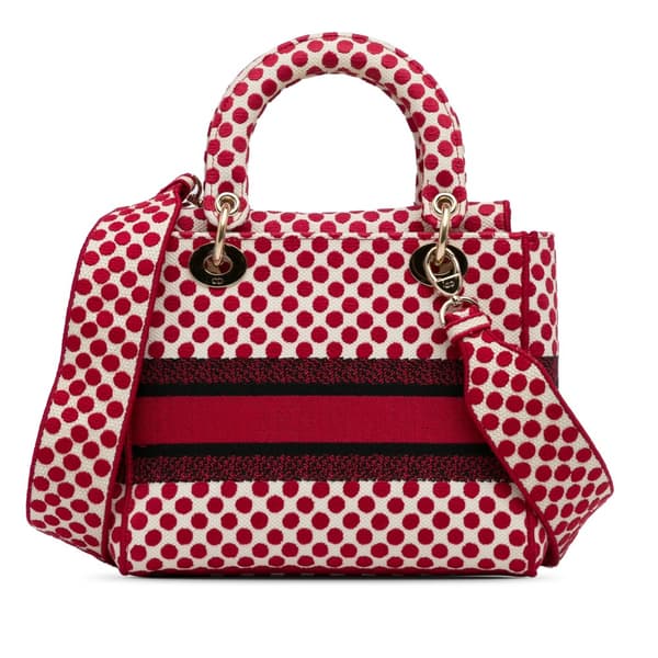 Pre-owned Dior Medium DiorAmour Dots Lady D Lite Red