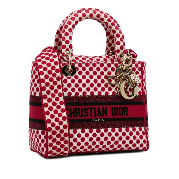 Pre-owned Dior Medium DiorAmour Dots Lady D Lite Red