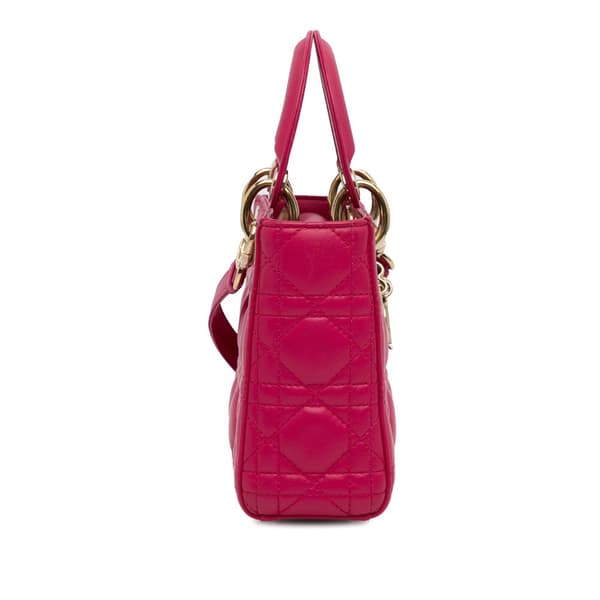 Pre-owned Dior Mini Lambskin Cannage Lady Dior Pink