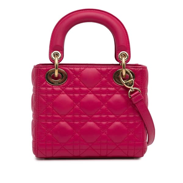 Pre-owned Dior Mini Lambskin Cannage Lady Dior Pink