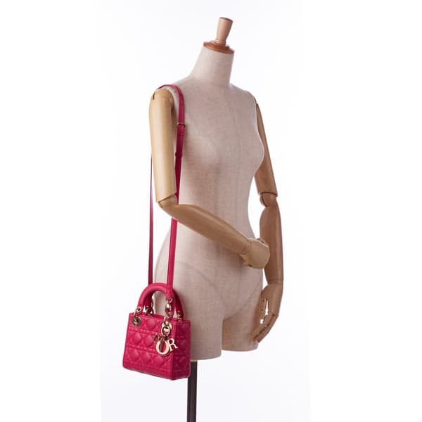 Pre-owned Dior Mini Lambskin Cannage Lady Dior Pink