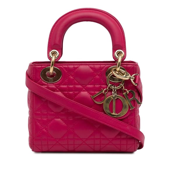 Pre-owned Dior Mini Lambskin Cannage Lady Dior Pink