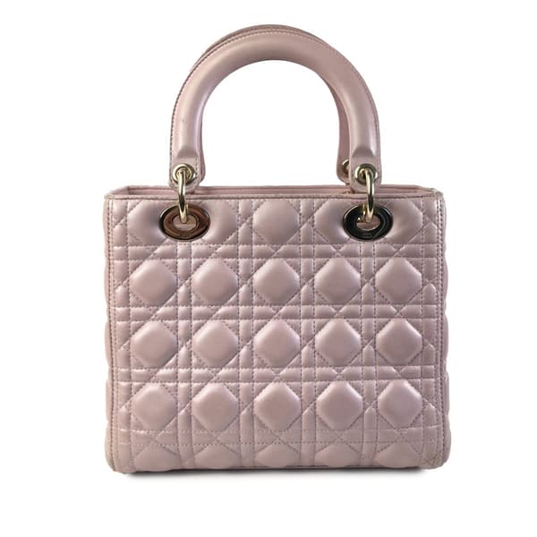 Pre-owned Dior Medium Pearlescent Lambskin Cannage Lady Dior Pink