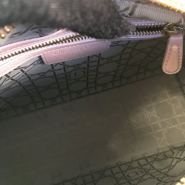 Pre-owned Dior Medium Pearlescent Lambskin Cannage Lady Dior Pink