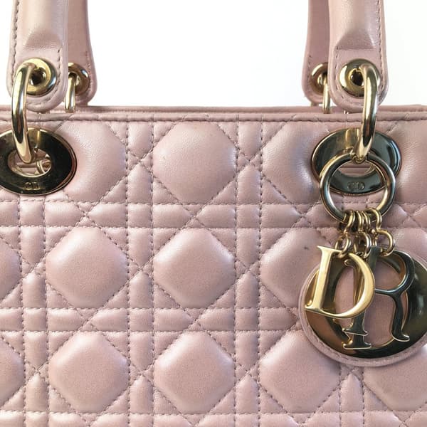Pre-owned Dior Medium Pearlescent Lambskin Cannage Lady Dior Pink