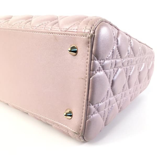 Pre-owned Dior Medium Pearlescent Lambskin Cannage Lady Dior Pink