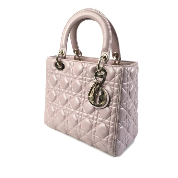 Pre-owned Dior Medium Pearlescent Lambskin Cannage Lady Dior Pink