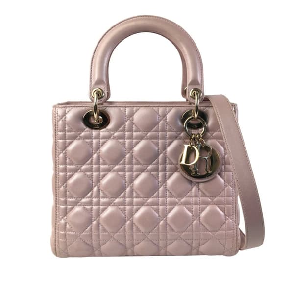 Pre-owned Dior Medium Pearlescent Lambskin Cannage Lady Dior Pink