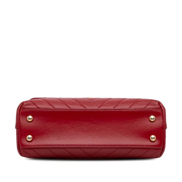 Pre-owned Chanel Small Lambskin Chevron Coco Top Handle Bag Red