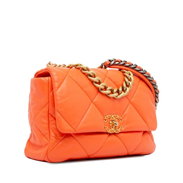 Pre-owned Chanel Large 19 Lambskin Flap Orange