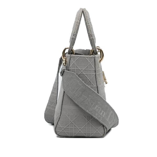 Pre-owned Dior Medium Canvas Cannage Lady D Lite Gray
