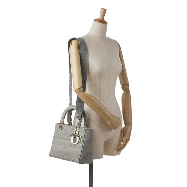 Pre-owned Dior Medium Canvas Cannage Lady D Lite Gray