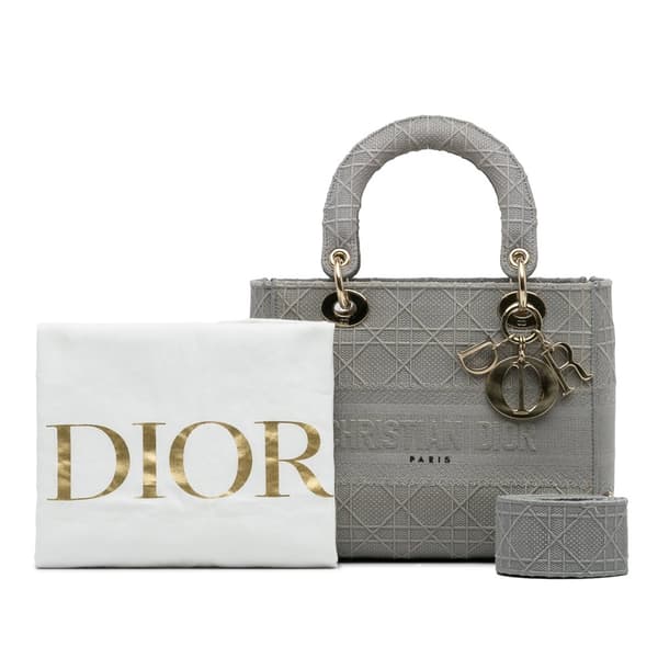 Pre-owned Dior Medium Canvas Cannage Lady D Lite Gray