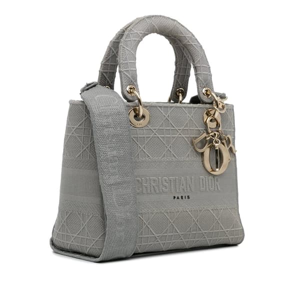 Pre-owned Dior Medium Canvas Cannage Lady D Lite Gray