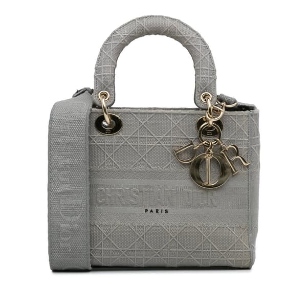 Pre-owned Dior Medium Canvas Cannage Lady D Lite Gray
