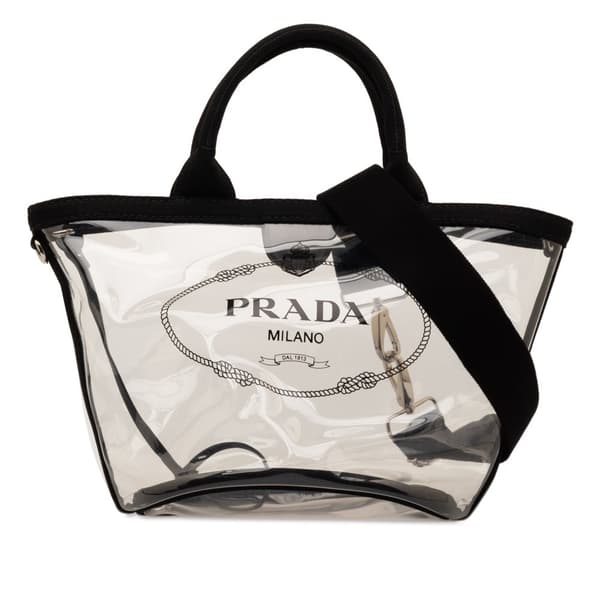 Pre-owned Prada Canapa Trimmed Plex Logo Tote Black