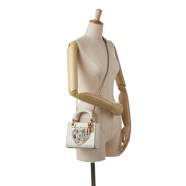 Pre-owned Dior Niki de Saint Phalle Mini Calfskin Lady Dior White
