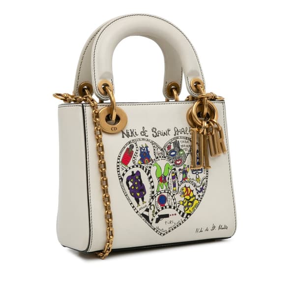 Pre-owned Dior Niki de Saint Phalle Mini Calfskin Lady Dior White