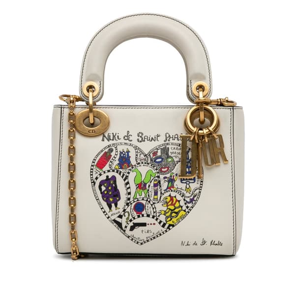 Pre-owned Dior Niki de Saint Phalle Mini Calfskin Lady Dior White