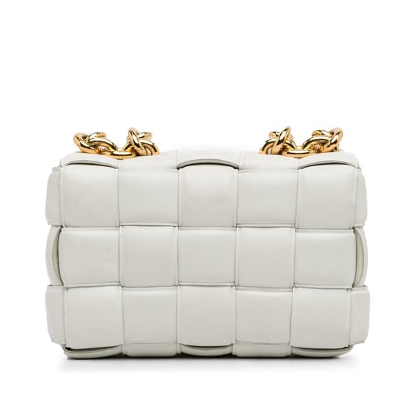 Pre-owned Bottega Veneta Nappa Intrecciato Padded Chain Cassette Satchel White