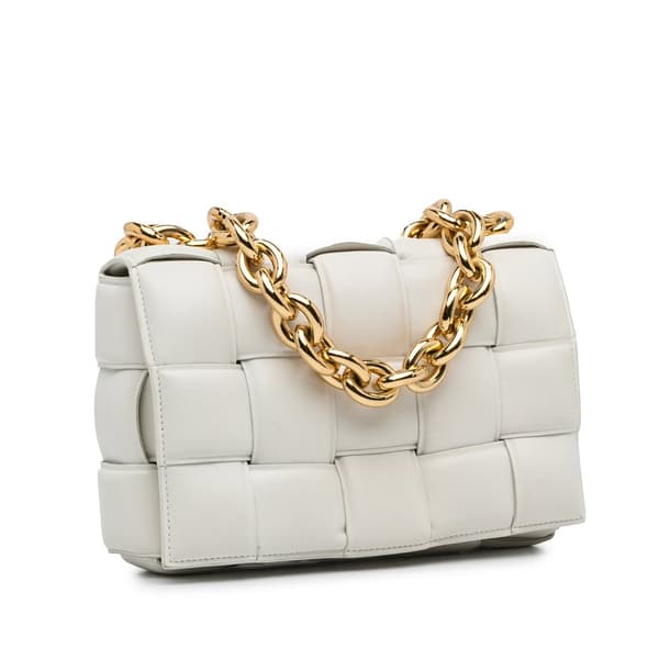 Pre-owned Bottega Veneta Nappa Intrecciato Padded Chain Cassette Satchel White