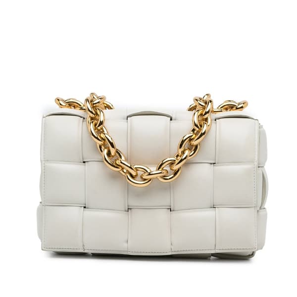 Pre-owned Bottega Veneta Nappa Intrecciato Padded Chain Cassette Satchel White