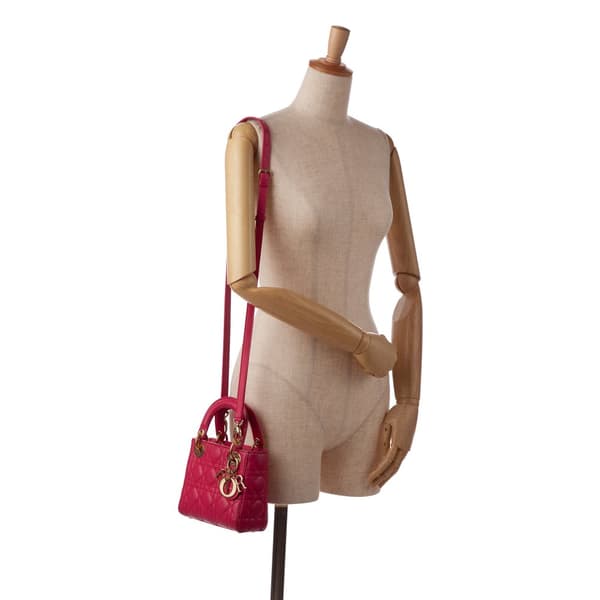 Pre-owned Dior Mini Lambskin Cannage Lady Dior Pink