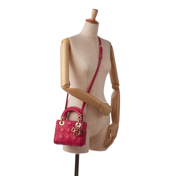 Pre-owned Dior Mini Lambskin Cannage Lady Dior Pink